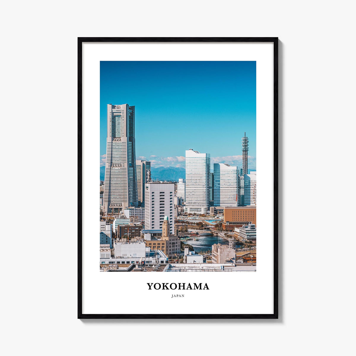 Yokohama colorful classic poster of Japan – vertical wall art, unframed print shown in interior mockup