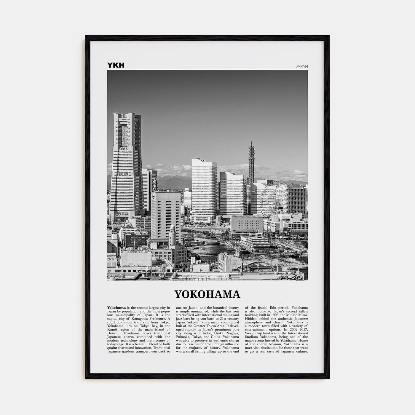 Yokohama Poster Black Wood / 8x12 in Nbourhood Travel B&W Poster