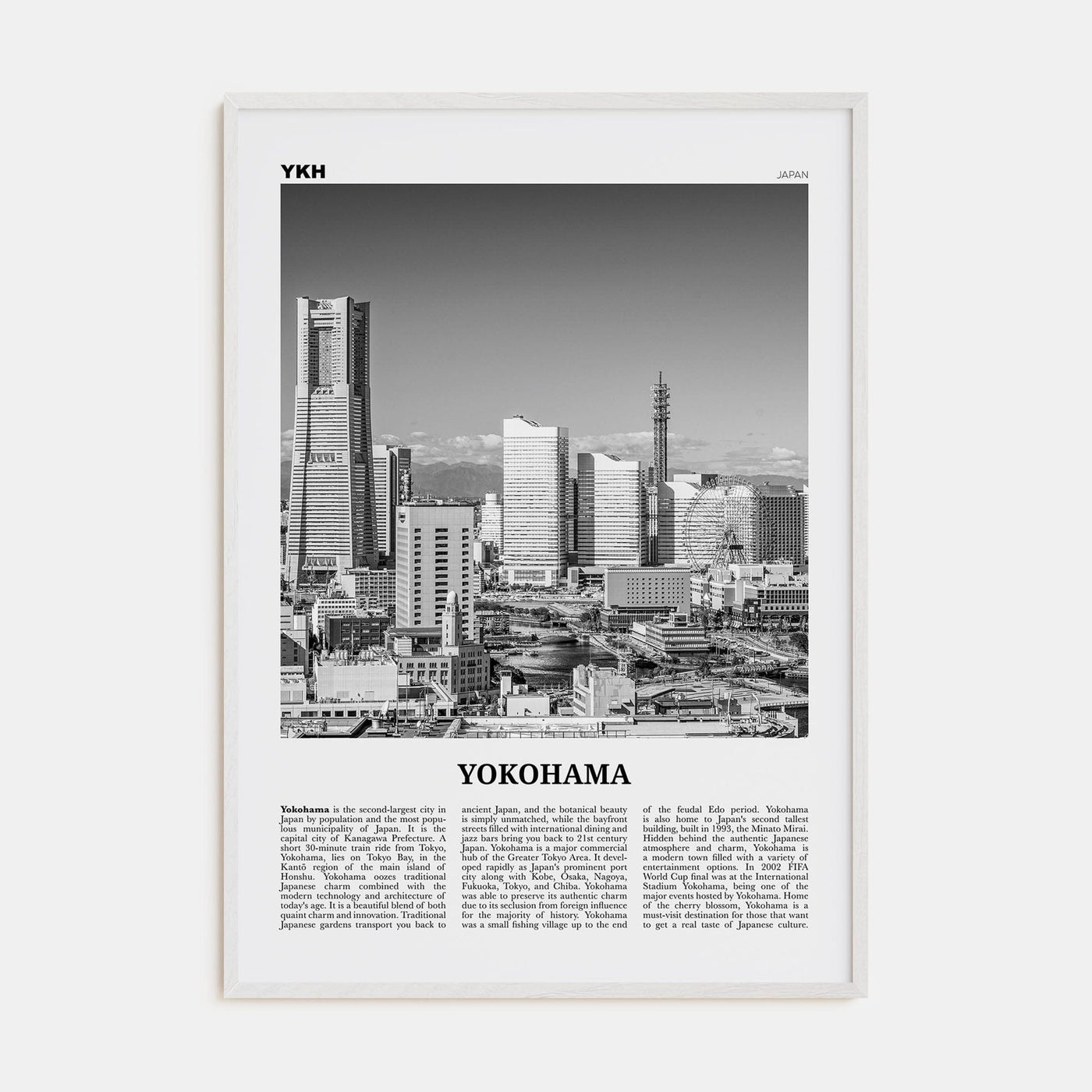 Yokohama Poster White Wood / 8x12 in Nbourhood Travel B&W Poster