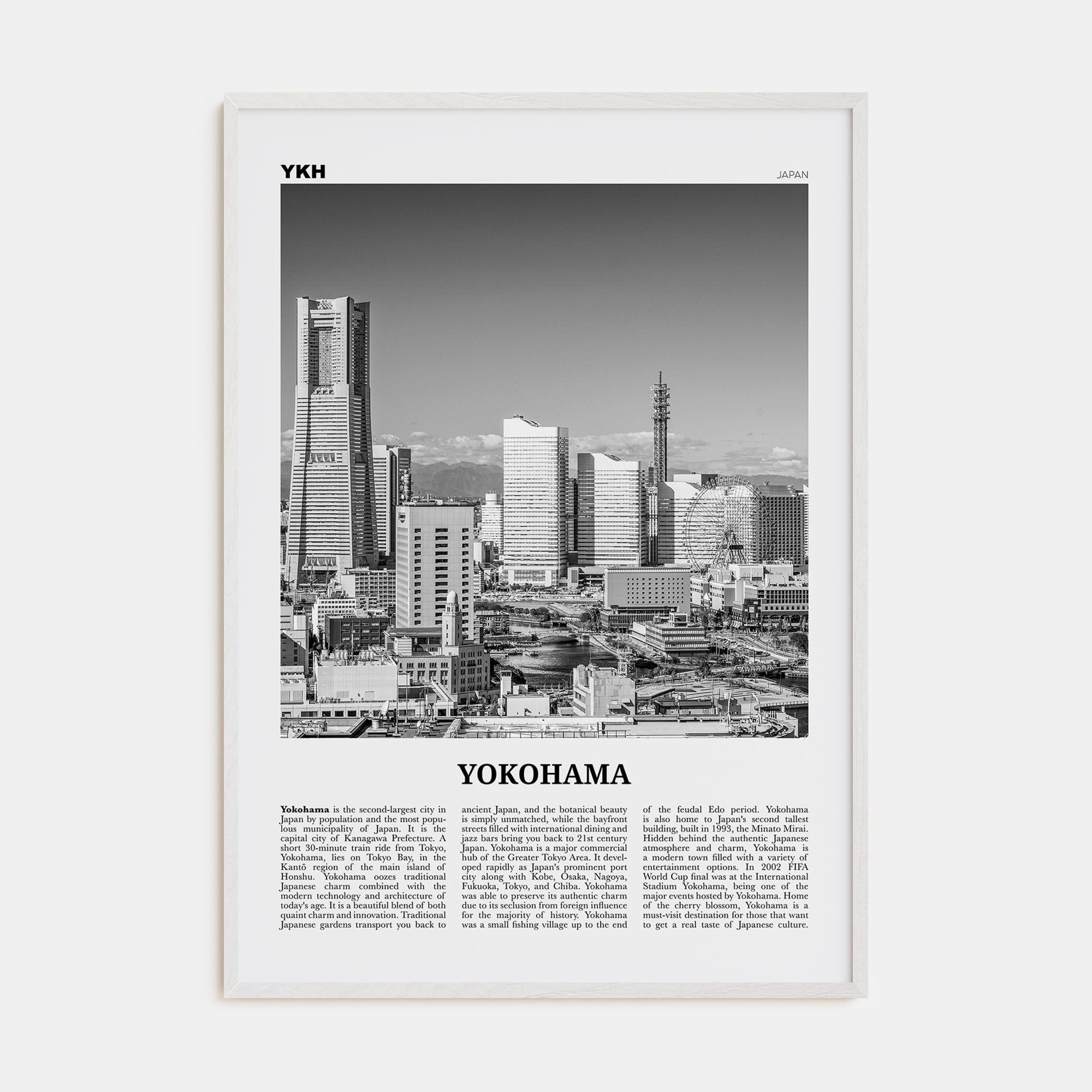 Yokohama Poster White Wood / 8x12 in Nbourhood Travel B&W Poster