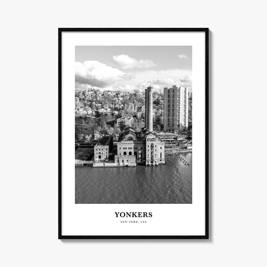 Yonkers black & white classic poster of New York, USA – vertical wall art, unframed print shown in interior mockup