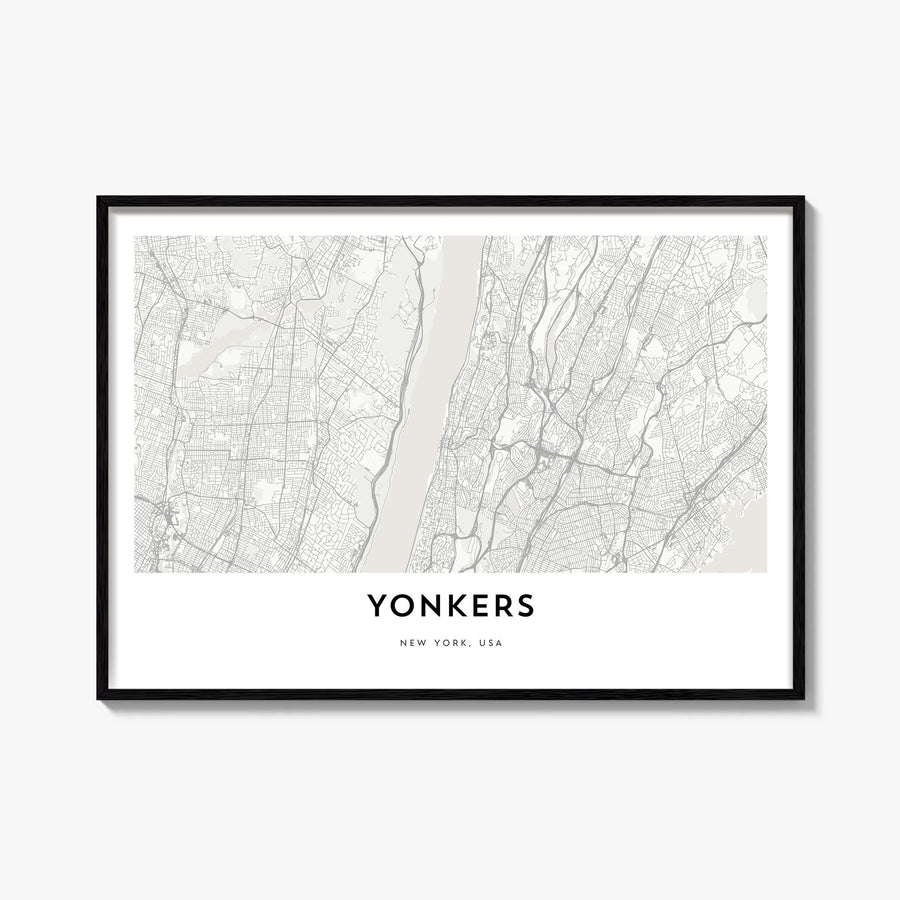 Yonkers black & white map poster of New York, USA – horizontal wall art, unframed print shown in interior mockup