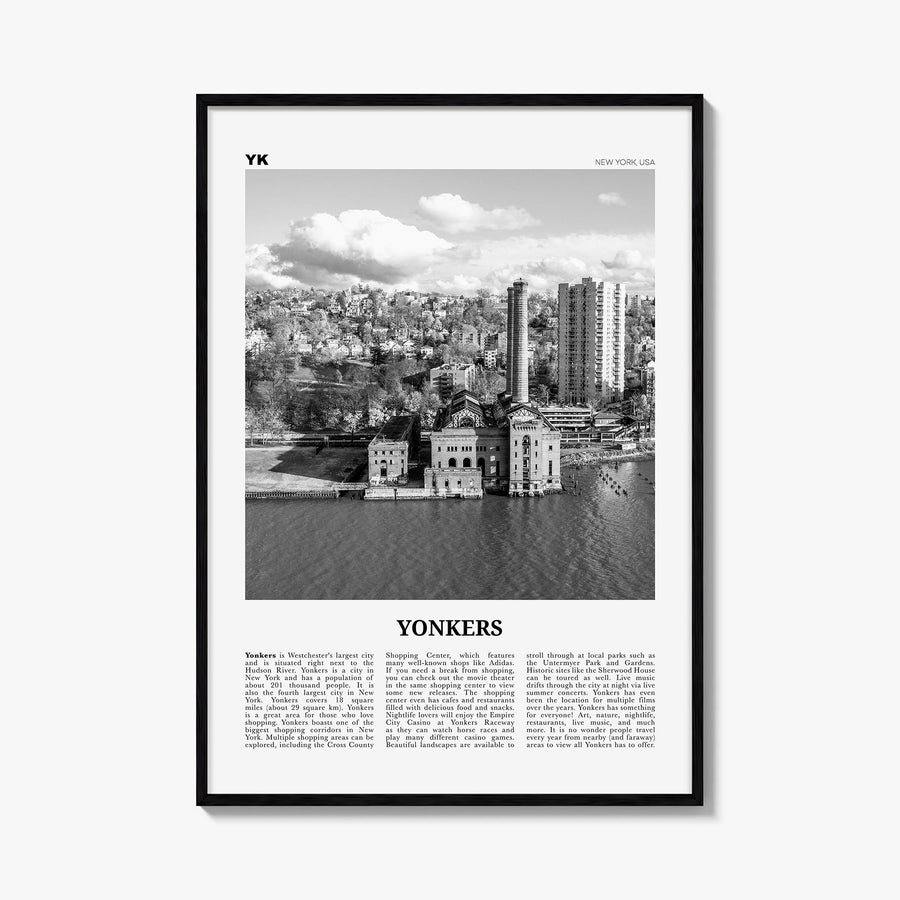 Yonkers black & white newspaper poster of New York, USA – vertical wall art, unframed print shown in interior mockup
