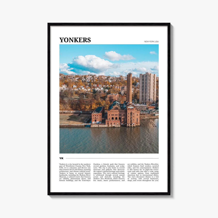 Yonkers colorful travel poster of New York, USA – vertical wall art, unframed print shown in interior mockup
