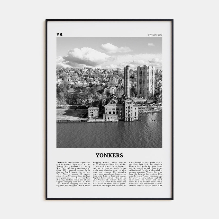 Yonkers Poster Black Metal / 8x12 in Nbourhood Travel B&W Poster