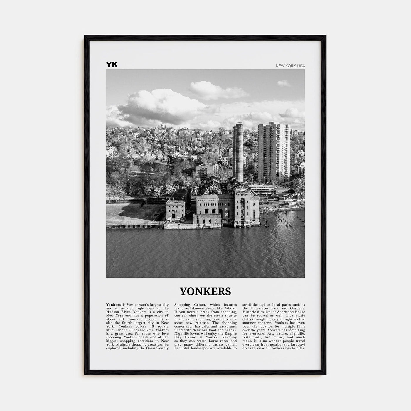 Yonkers Poster Black Wood / 8x12 in Nbourhood Travel B&W Poster