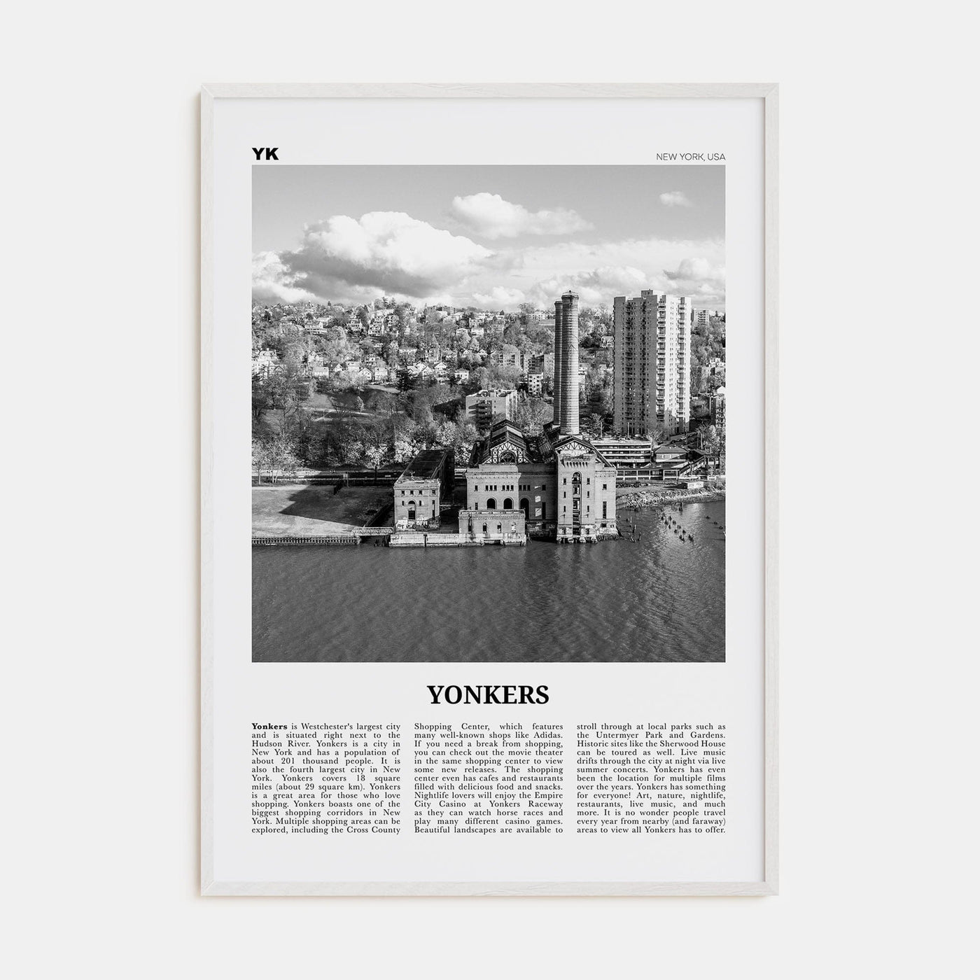 Yonkers Poster White Wood / 8x12 in Nbourhood Travel B&W Poster