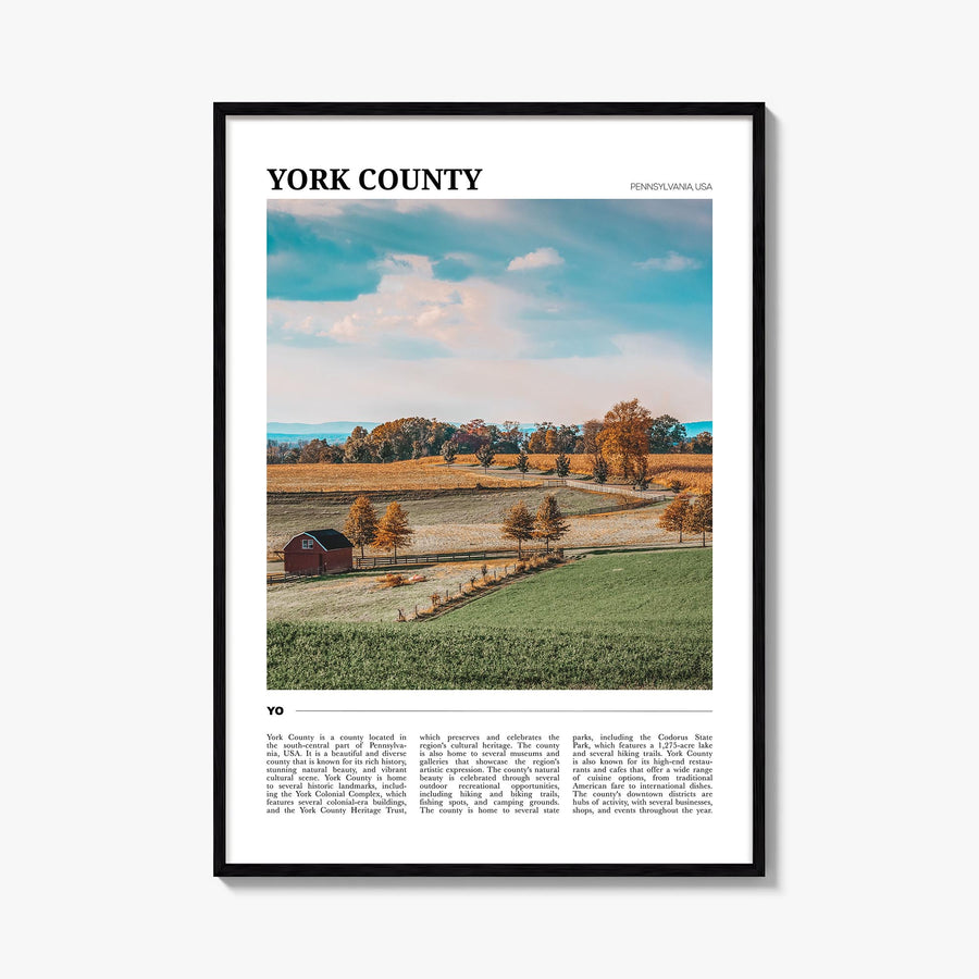 York County colorful travel poster of Pennsylvania, USA – vertical wall art, unframed print shown in interior mockup