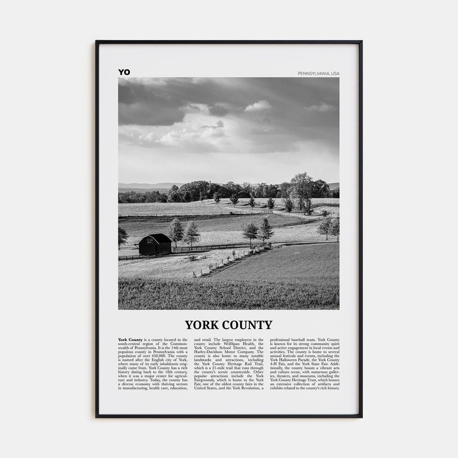 York County Poster Black Metal / 8x12 in Nbourhood Travel B&W Poster