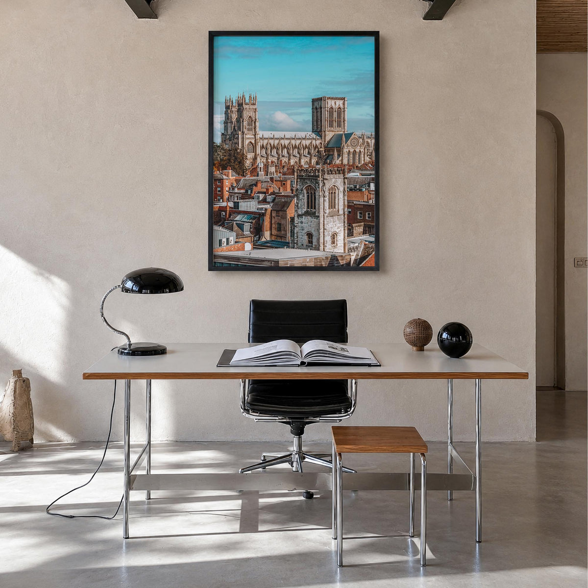 York, England colorful photo poster of United Kingdom – vertical wall art in black wood frame, hanging on wall