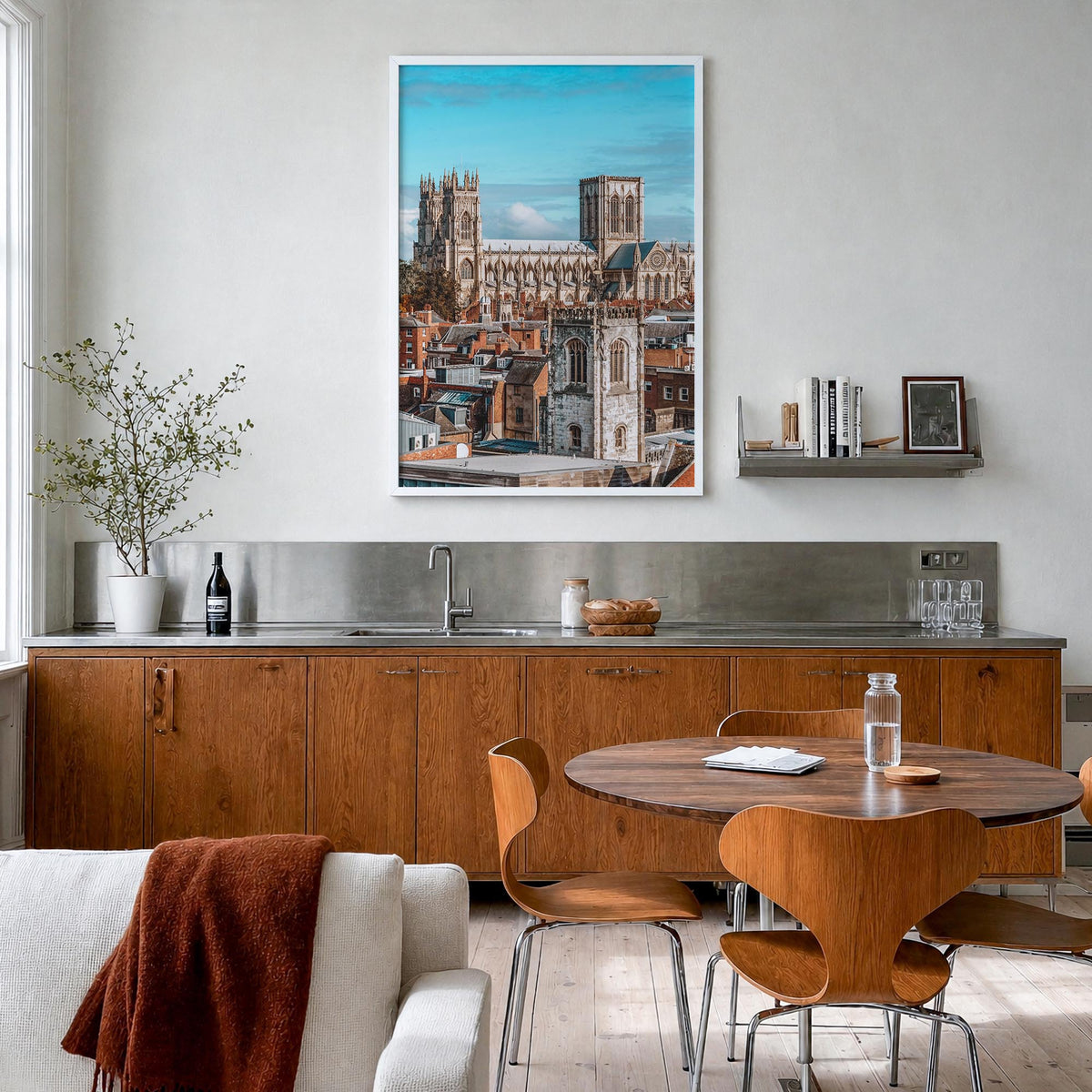 York, England colorful photo poster of United Kingdom – vertical wall art in white wood frame, hanging on wall