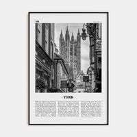 York, England Poster Black Metal / 8x12 in Nbourhood Travel B&W Poster