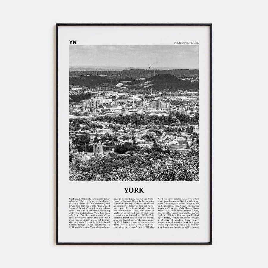 York, Pennsylvania Poster Black Metal / 8x12 in Nbourhood Travel B&W Poster