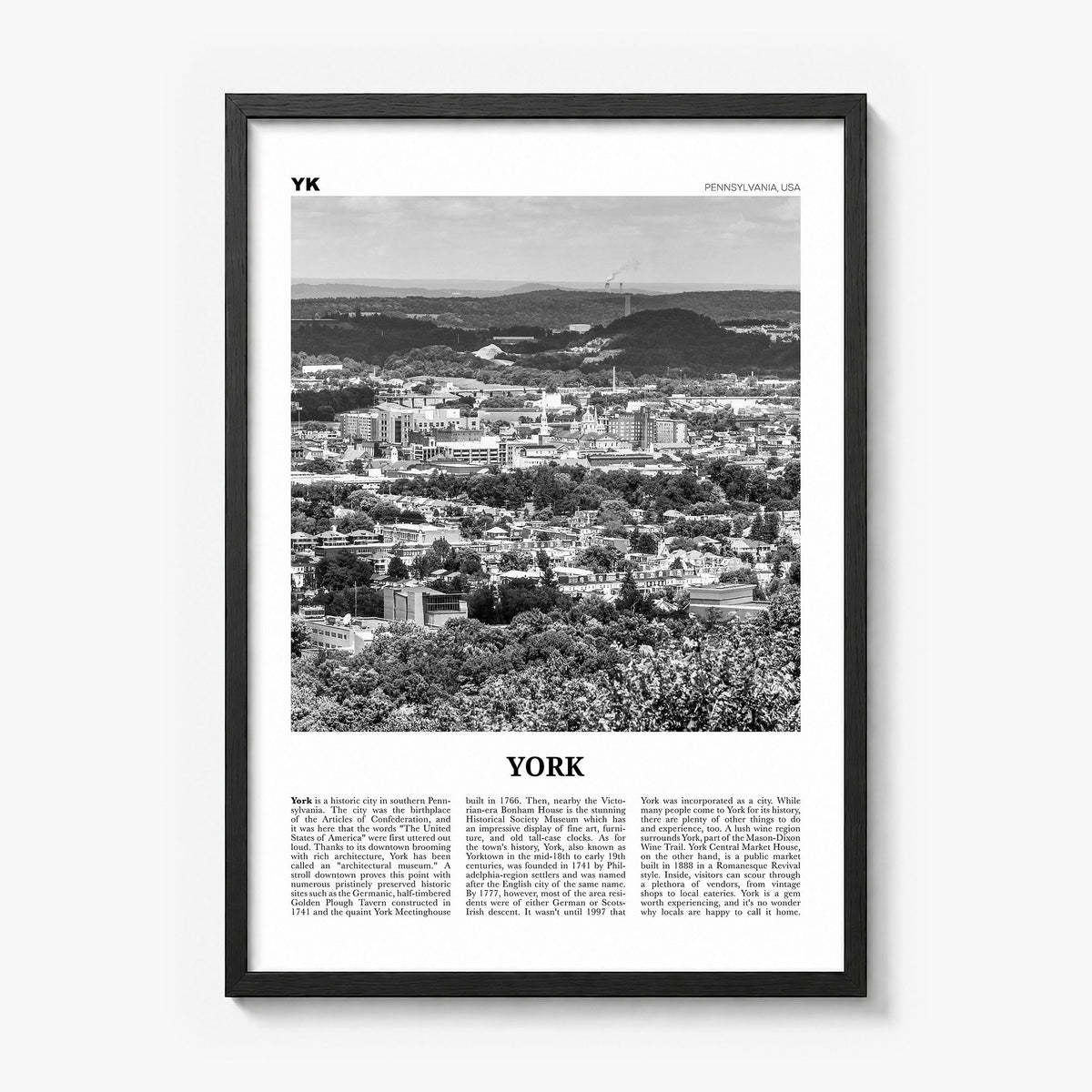 York, Pennsylvania Newspaper Poster in a black wood frame