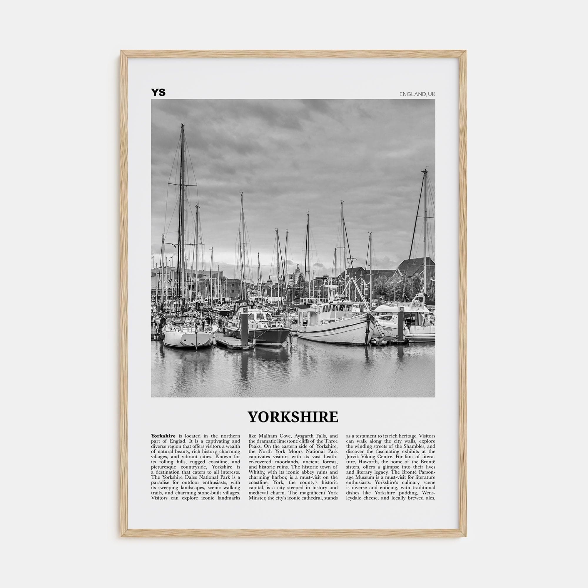 Yorkshire Poster Natural Wood / 8x12 in Nbourhood Travel B&W Poster