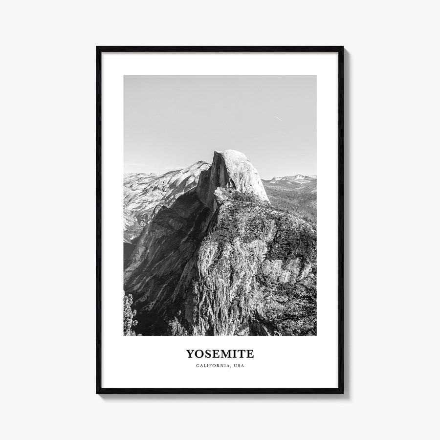 Yosemite National Park no. 1 black & white classic poster of California, USA – vertical wall art, unframed print shown in int