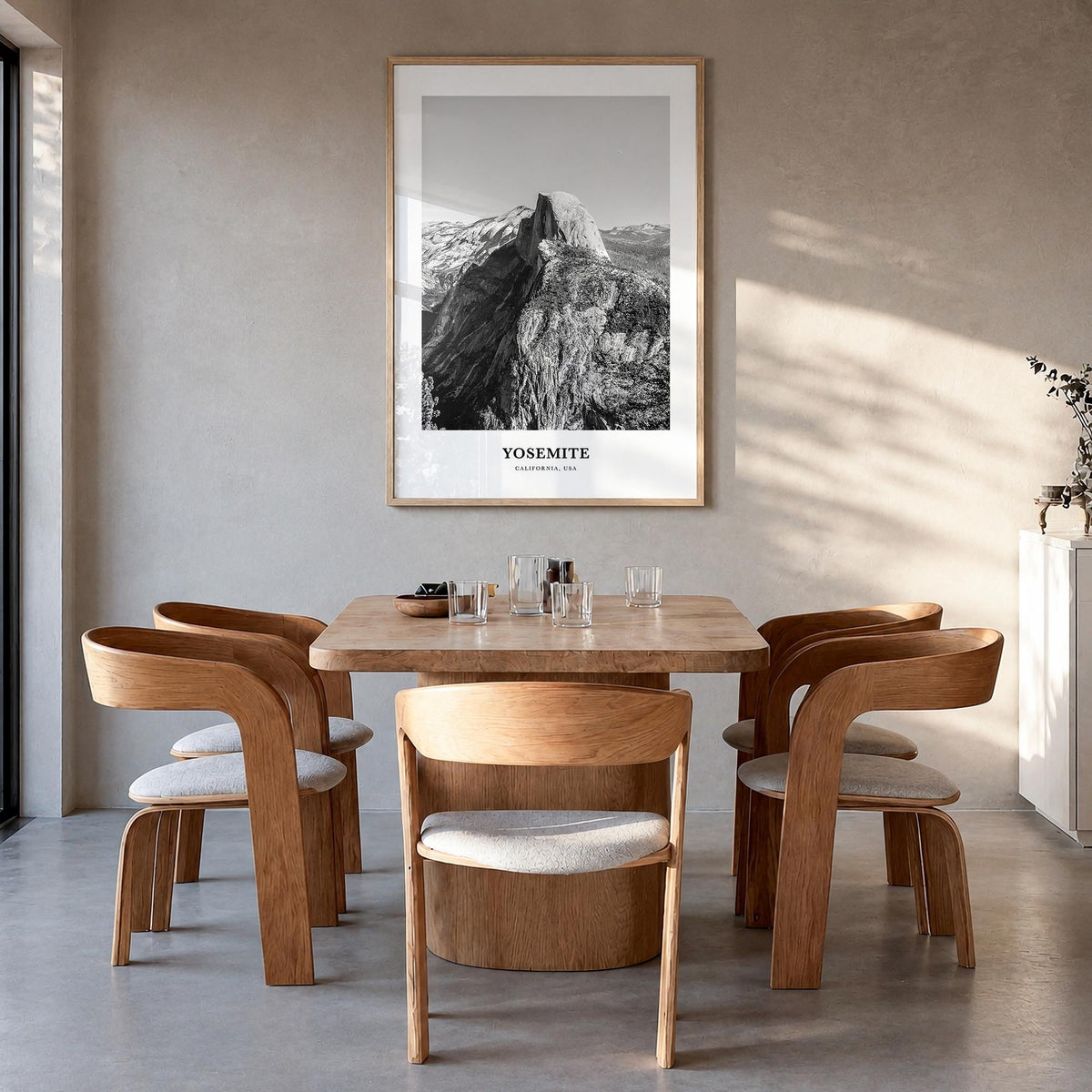 Yosemite National Park no. 1 black & white classic poster of California, USA – vertical wall art in natural wood frame, hangi