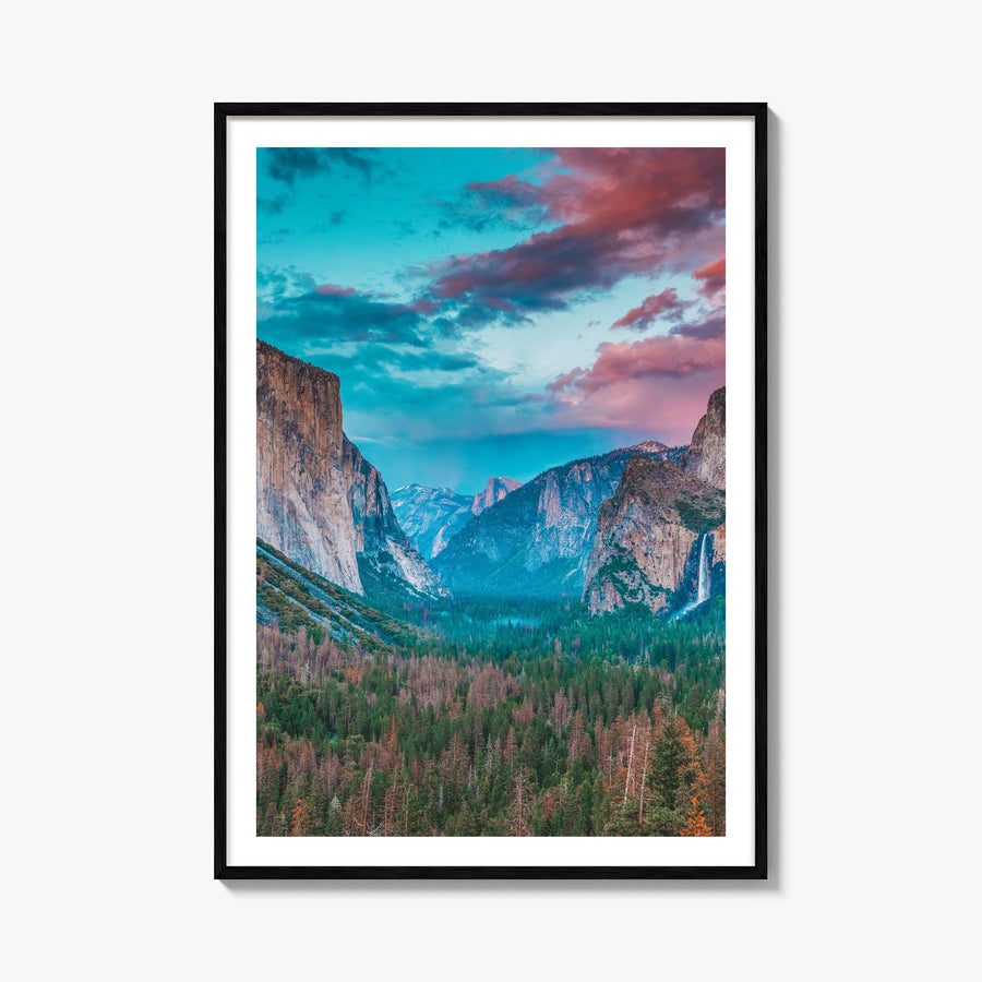 Yosemite National Park no. 1 colorful photo poster of California, USA – vertical wall art, unframed print shown in interior m