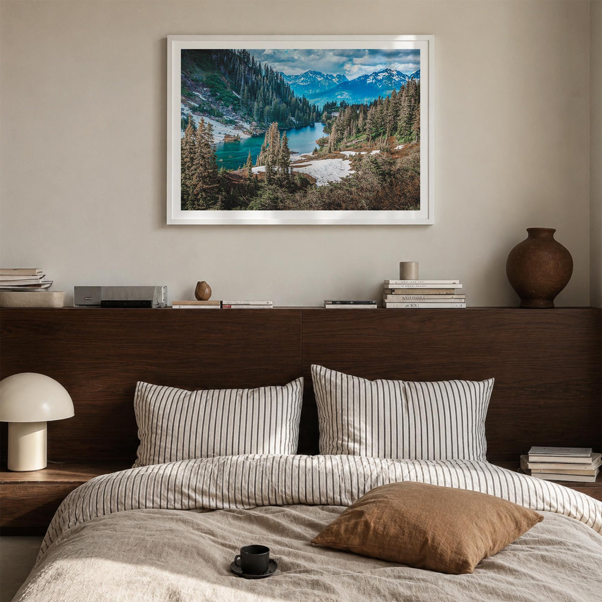 Yosemite National Park no. 1 colorful photo poster of California, USA – horizontal wall art in white wood frame with white bo