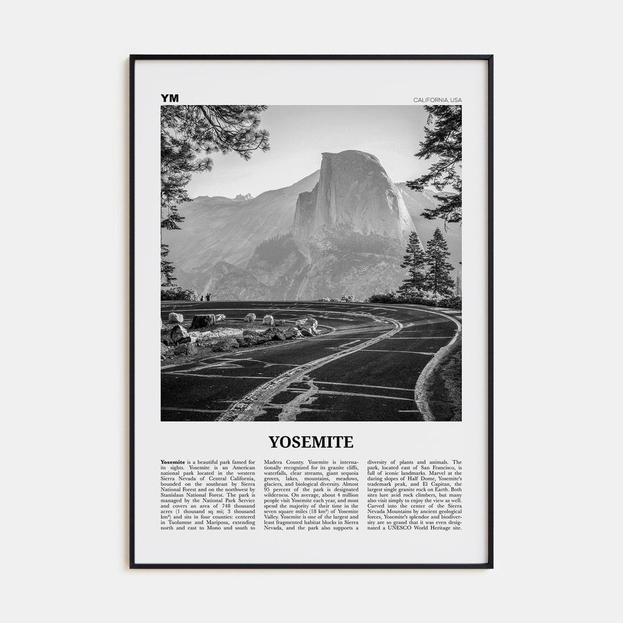 Yosemite National Park No 1 Poster Black Metal / 8x12 in Nbourhood Travel B&W Poster