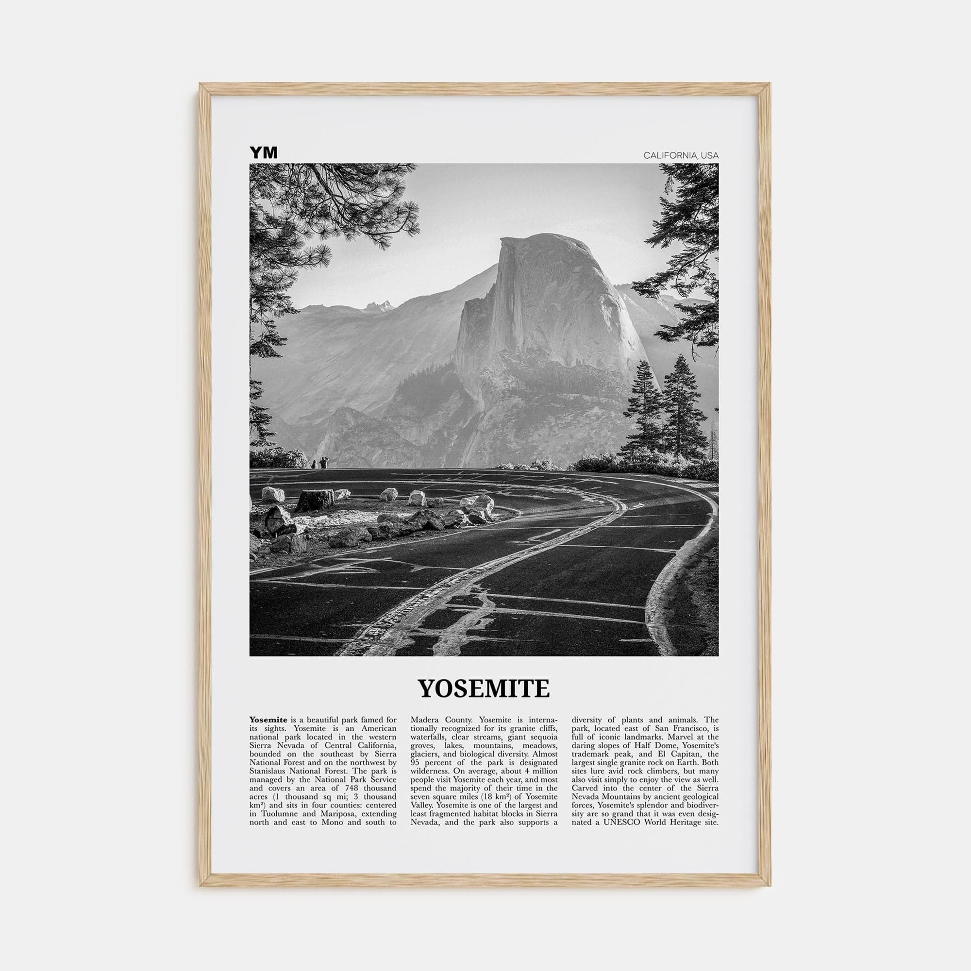 Yosemite National Park No 1 Poster Natural Wood / 8x12 in Nbourhood Travel B&W Poster