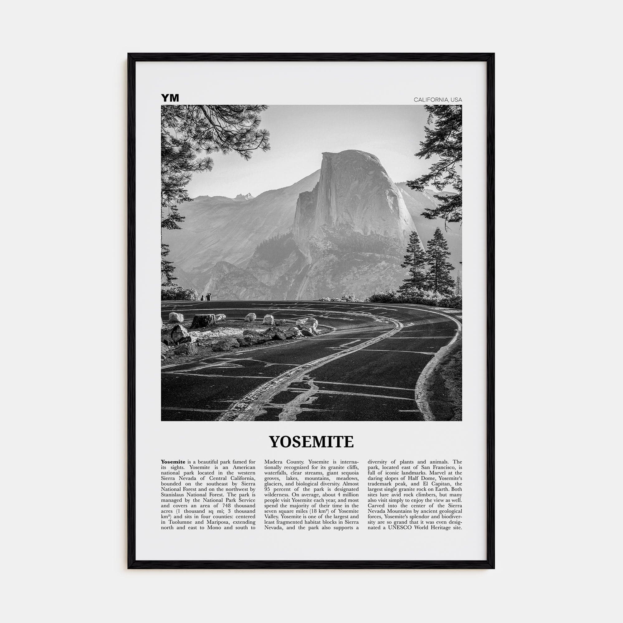 Yosemite National Park No 1 Poster Black Wood / 8x12 in Nbourhood Travel B&W Poster