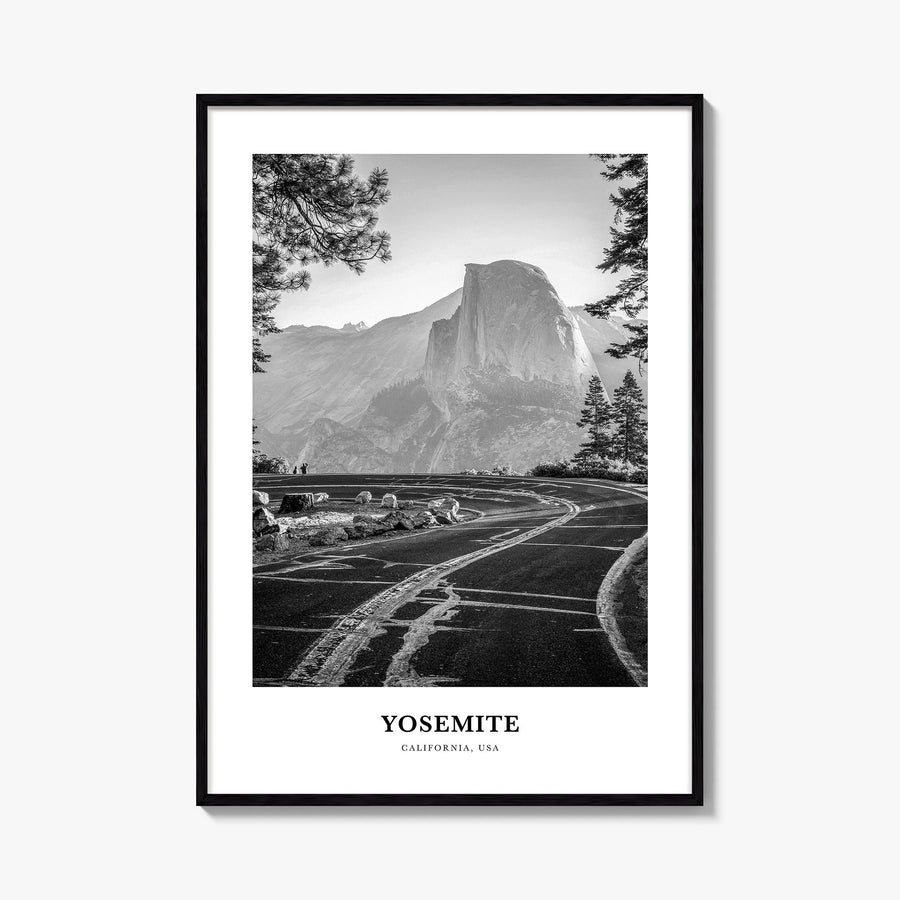Yosemite National Park no. 2 black & white classic poster of California, USA – vertical wall art, unframed print shown in int