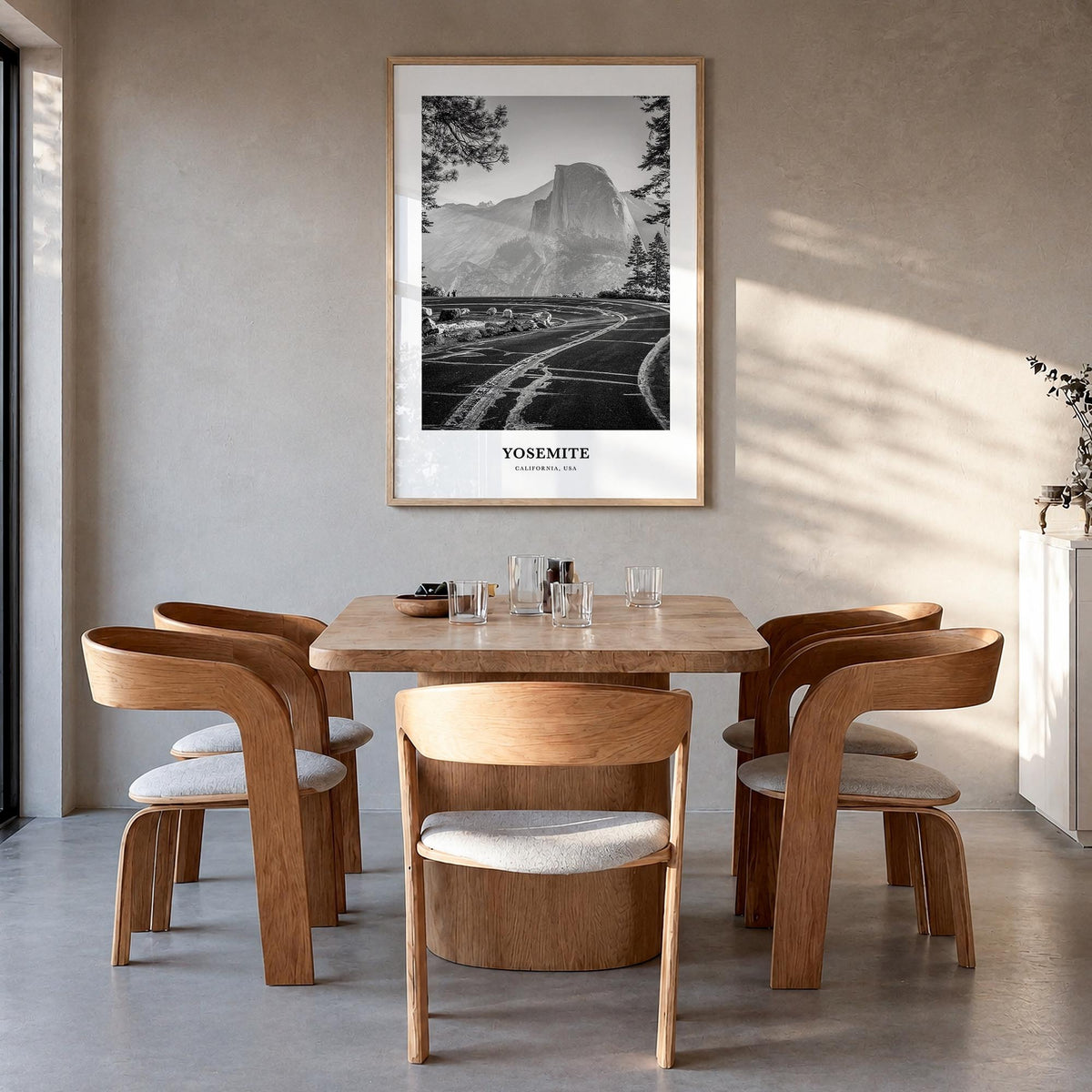 Yosemite National Park no. 2 black & white classic poster of California, USA – vertical wall art in natural wood frame, hangi