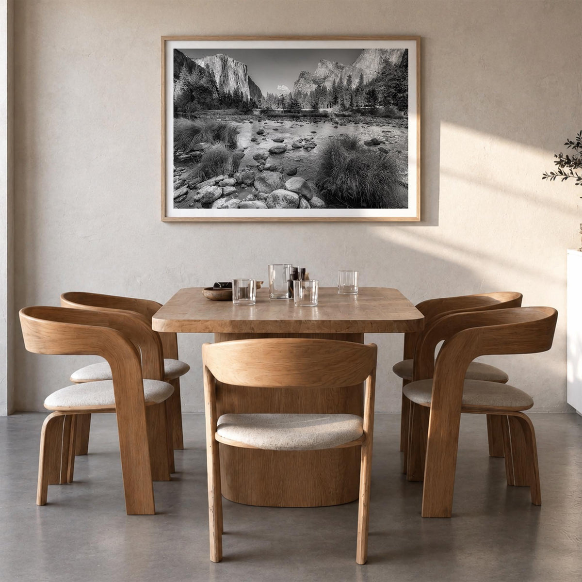 Yosemite National Park no. 2 black & white photo poster of California, USA – horizontal wall art in natural wood frame with w