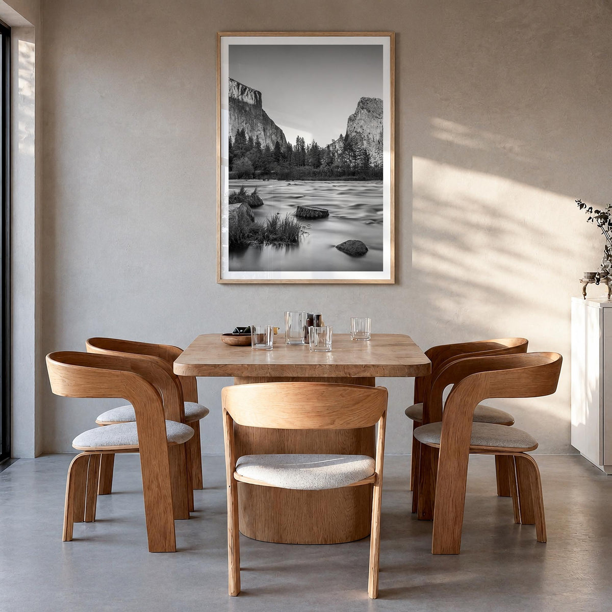 Yosemite National Park no. 2 black & white photo poster of California, USA – vertical wall art in natural wood frame with whi