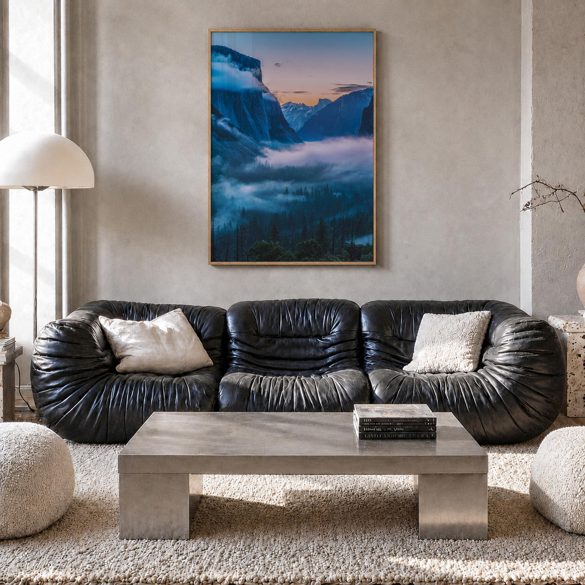 Yosemite National Park no. 2 colorful photo poster of California, USA – vertical wall art in natural wood frame, hanging on w