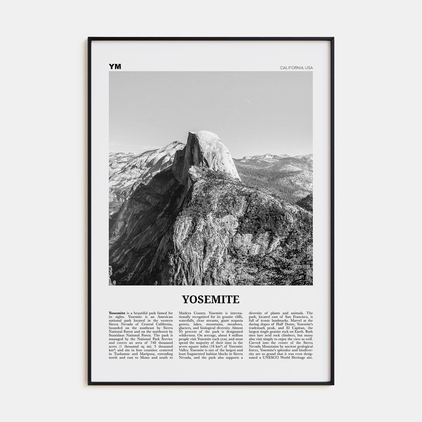 Yosemite National Park No 2 Poster Black Metal / 8x12 in Nbourhood Travel B&W Poster