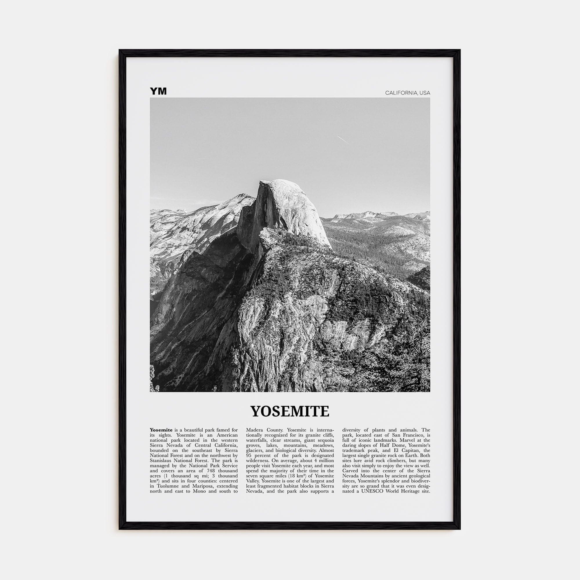 Yosemite National Park No 2 Poster Black Wood / 8x12 in Nbourhood Travel B&W Poster