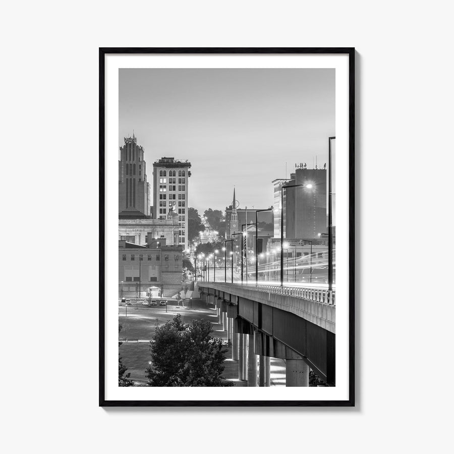 Youngstown black & white photo poster of Ohio, USA – vertical wall art, unframed print shown in interior mockup