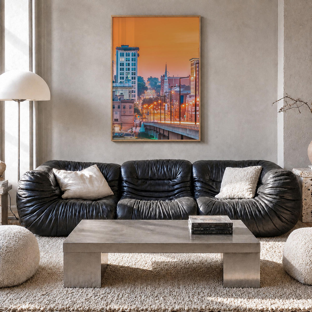 Youngstown colorful photo poster of Ohio, USA – vertical wall art in natural wood frame, hanging on wall