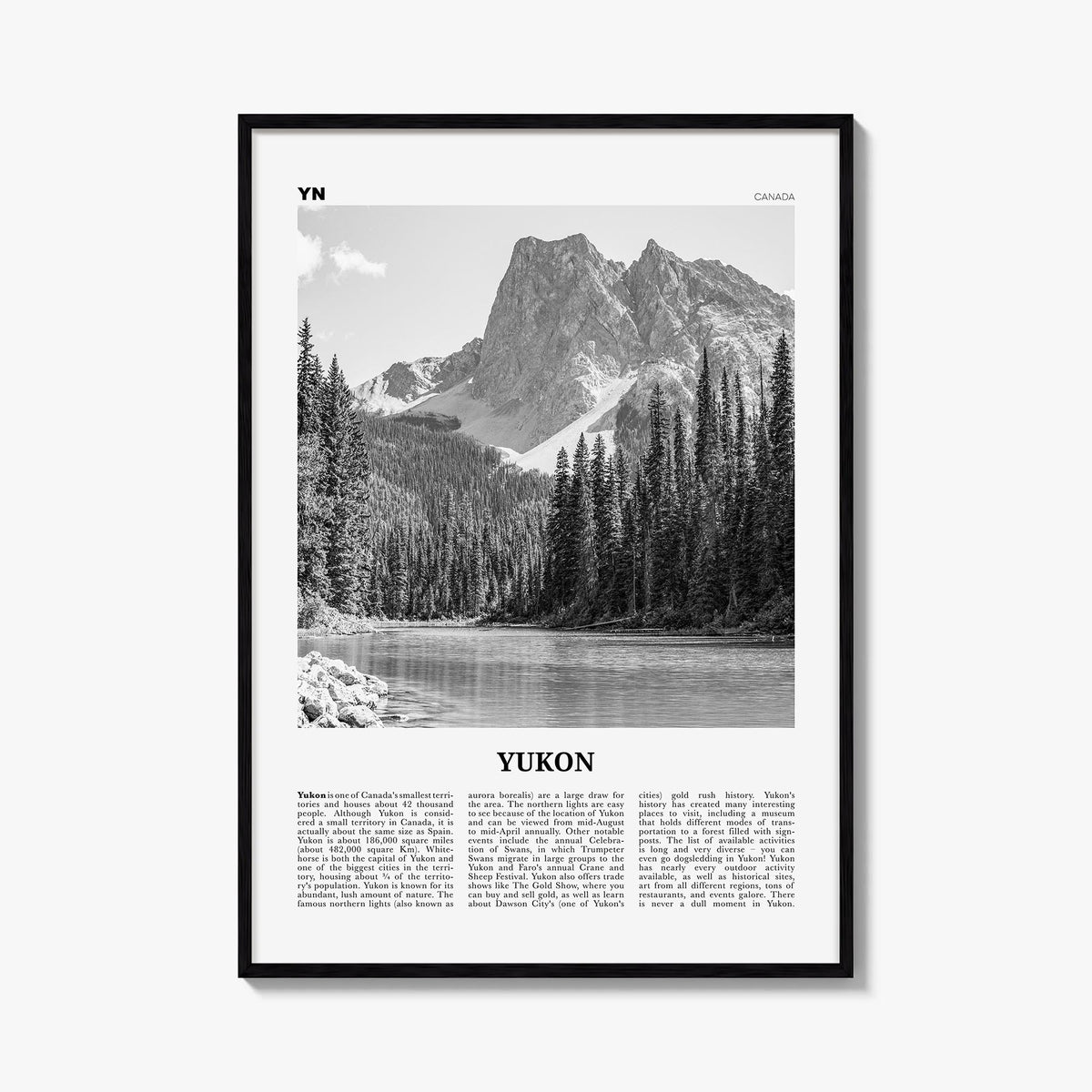 Yukon black & white newspaper poster of Oklahoma, USA – vertical wall art, unframed print shown in interior mockup