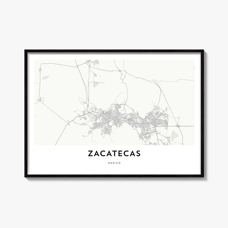 Zacatecas black & white map poster of Mexico – horizontal wall art, unframed print shown in interior mockup
