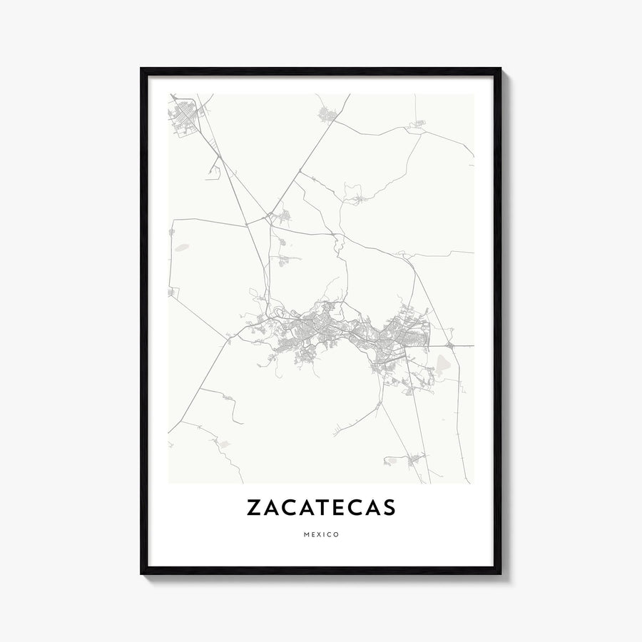 Zacatecas black & white map poster of Mexico – vertical wall art, unframed print shown in interior mockup