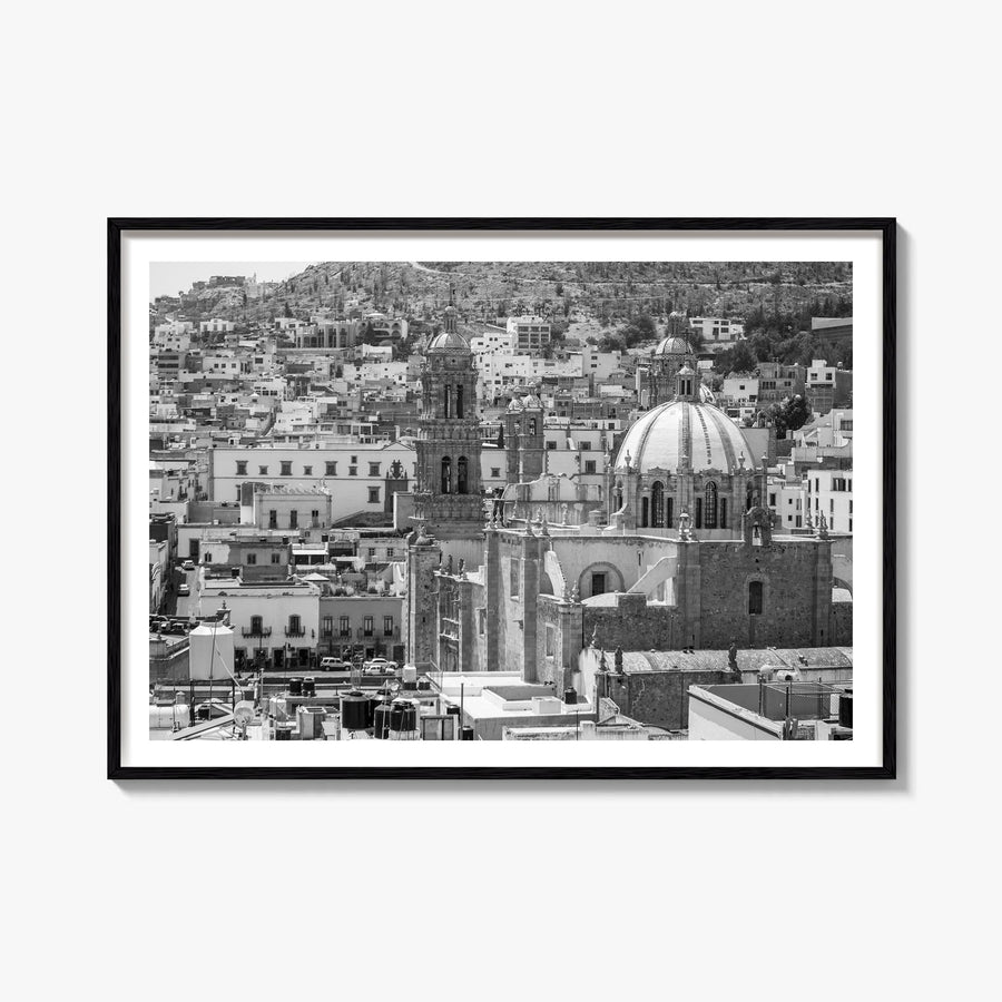 Zacatecas black & white photo poster of Mexico – horizontal wall art, unframed print shown in interior mockup