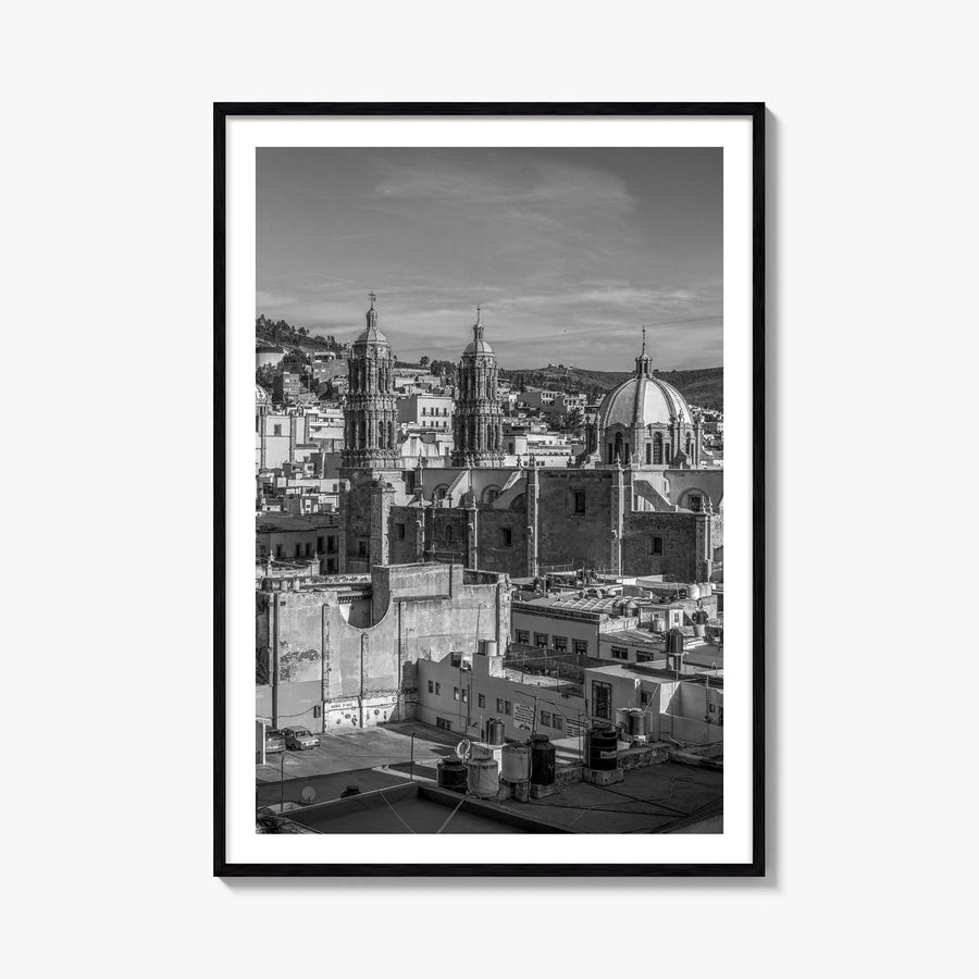 Zacatecas black & white photo poster of Mexico – vertical wall art, unframed print shown in interior mockup
