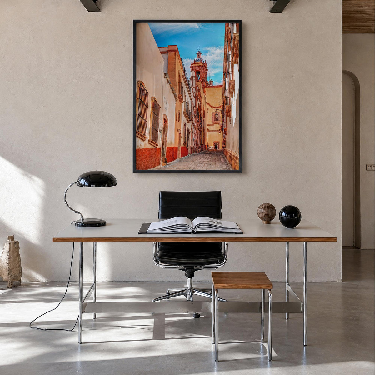 Zacatecas colorful photo poster of Mexico – vertical wall art in black wood frame, hanging on wall