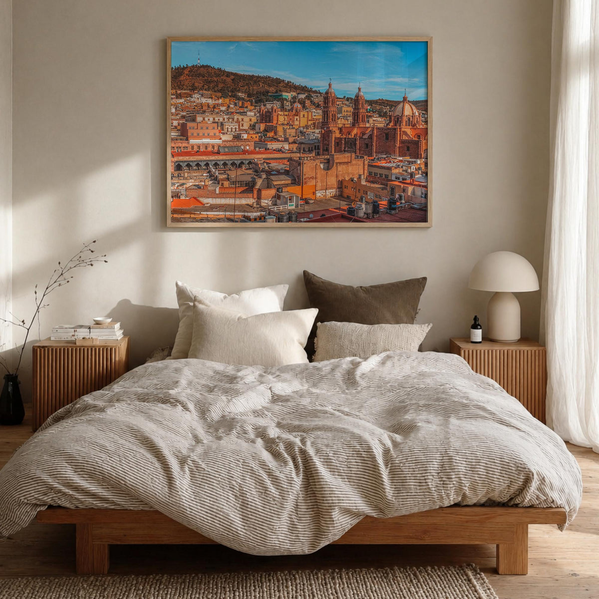 Zacatecas colorful photo poster of Mexico – horizontal wall art in natural wood frame, hanging on wall