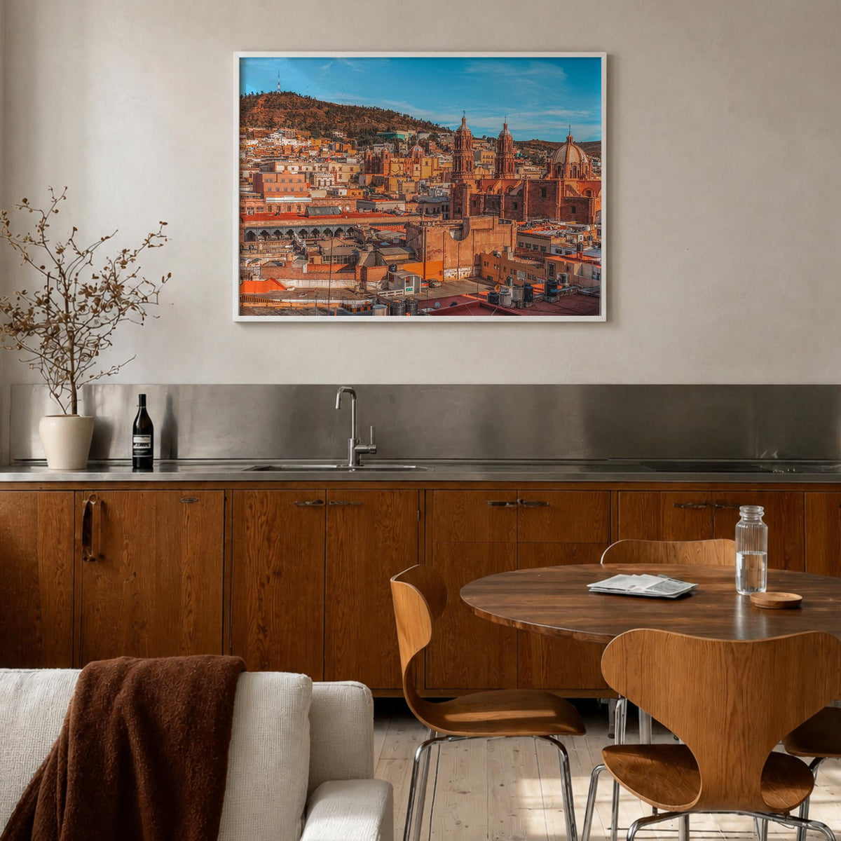 Zacatecas colorful photo poster of Mexico – horizontal wall art in white wood frame, hanging on wall