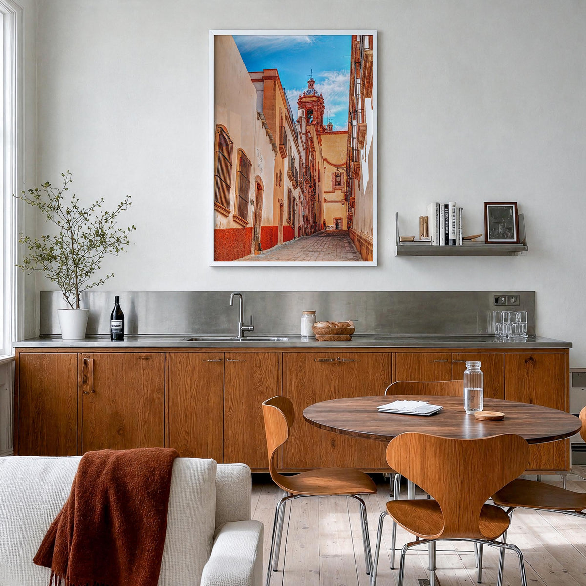 Zacatecas colorful photo poster of Mexico – vertical wall art in white wood frame, hanging on wall