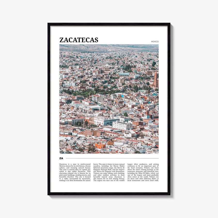Zacatecas colorful travel poster of Mexico – vertical wall art, unframed print shown in interior mockup