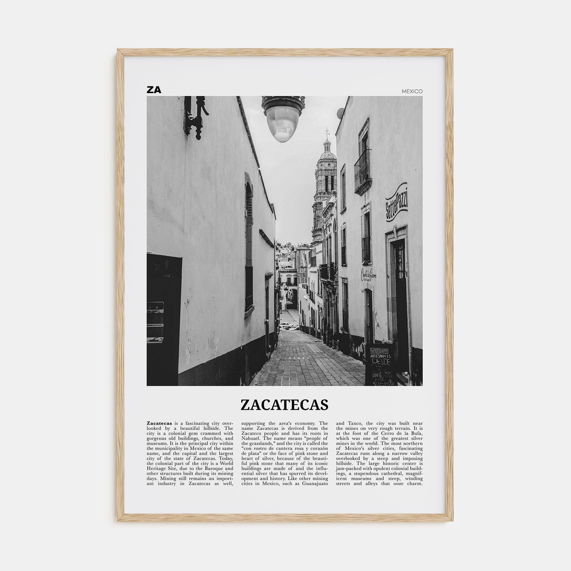 Zacatecas No 1 Poster Natural Wood / 8x12 in Nbourhood Travel B&W Poster