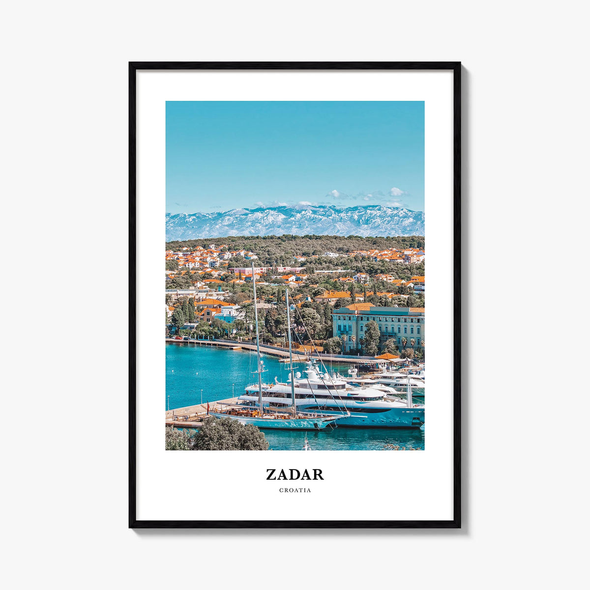 Zadar colorful classic poster of Croatia – vertical wall art, unframed print shown in interior mockup