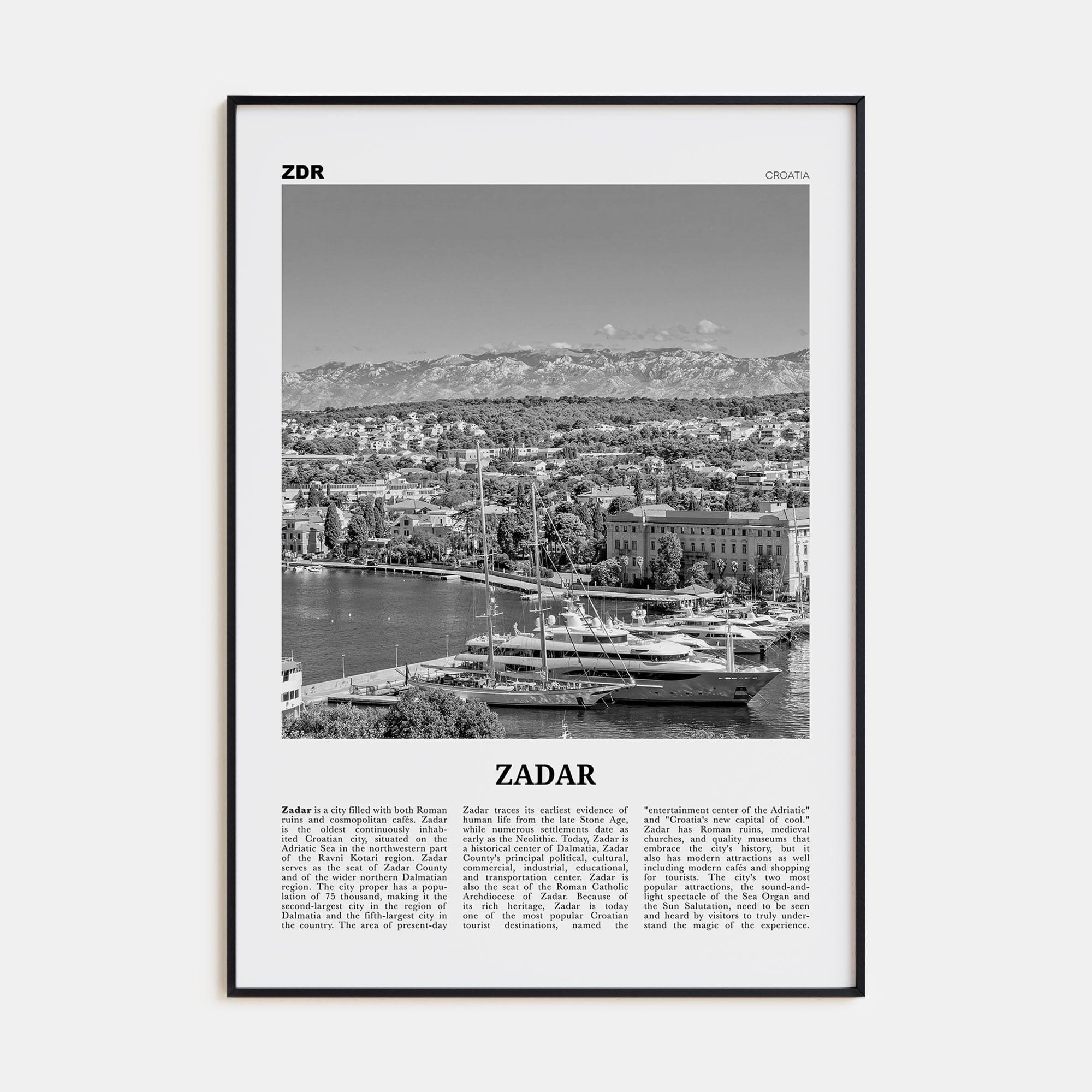 Zadar Poster Black Metal / 8x12 in Nbourhood Travel B&W Poster