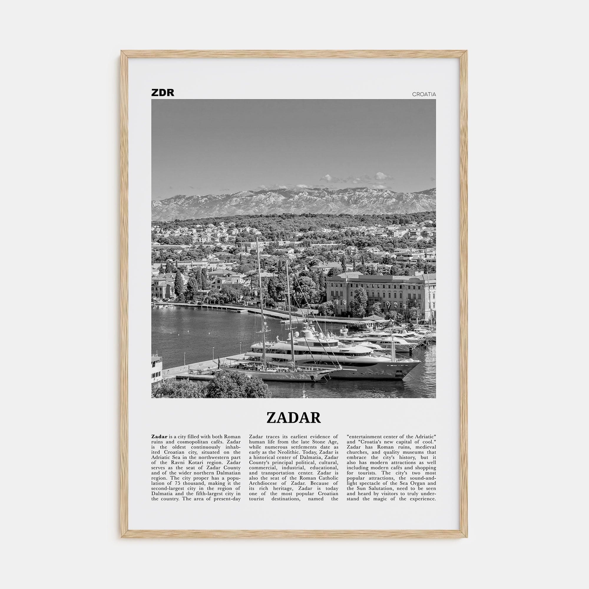 Zadar Poster Natural Wood / 8x12 in Nbourhood Travel B&W Poster