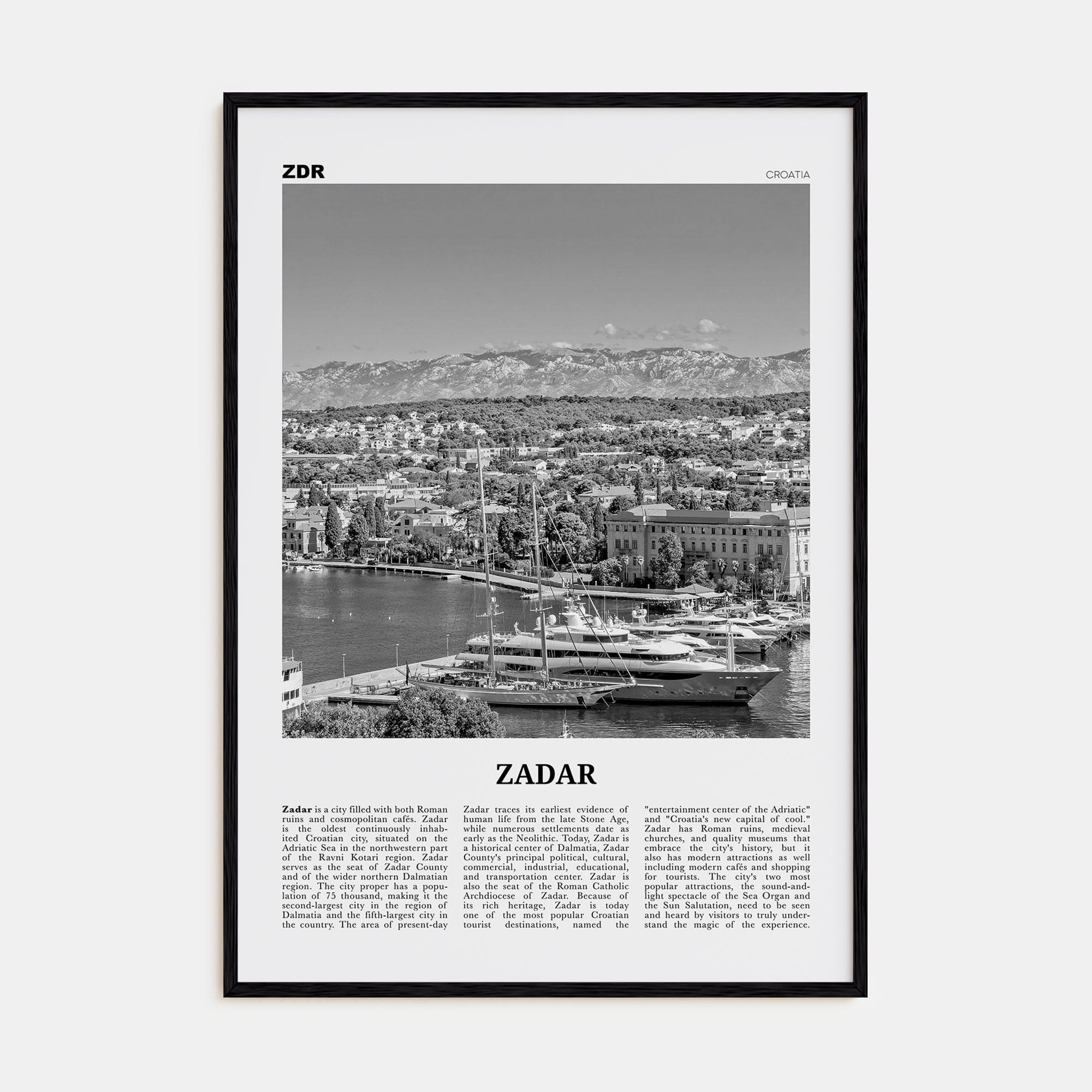 Zadar Poster Black Wood / 8x12 in Nbourhood Travel B&W Poster